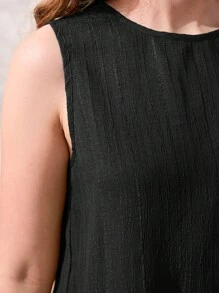 SHEIN Conjunto informal de 2 piezas para adolescente, de tela tejida de textura sólida sin mangas, para primavera/verano