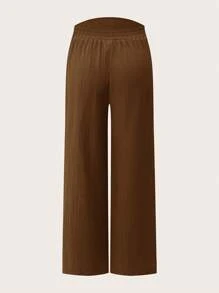 Modmama Maternity Solid Color Drawstring Waist Wide Leg Loose Casual Pants - Coffee Brown - View 5