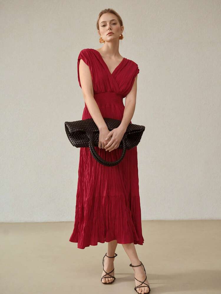SHIRRED WAIST TEXTURED DRESS