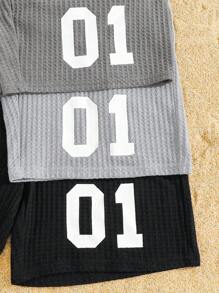 3pcs Kids Tween Boy Casual Versatile And Comfortable Letter Print Pattern Loose Knit Loose Clean Color Shorts Multi Piece Set, 3 Styles Each, 1 Three Pieces Set Suitable For Commuting To School, Daily Leisure Vacation Travel, Suitable For Sports, Suitable For Spring And Summer Seasons