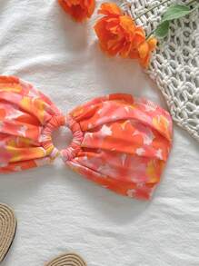 Swim Mod Women's Holiday Beach Floral Print Bandeau Bikini Swimwear Top For Summer Beach Vacation - Multicolor - View 4