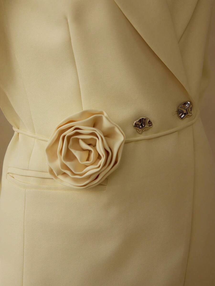 MOTF PREMIUM STEREO FLORAL DOUBLE BREASTED BLAZER - Yellow - View 2