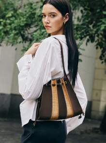 SHECARRY Fashionable Color Block Design Shoulder Bag - Multicolor - View 6