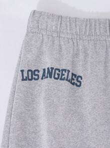 Tween Girl Casual Street Fashion Letter Print Knitted Flared Pants - Grey - View 6