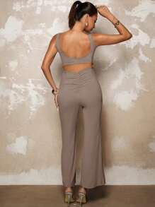 MaterniChic 优雅孕妇连体裤 - 卡其色 - 查看 2