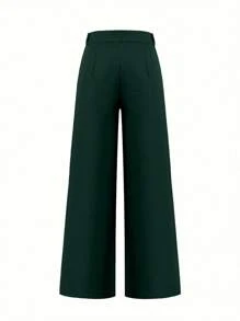 SHEIN Clasi Women Plain Basic Long Trousers - Dark Green - View 2