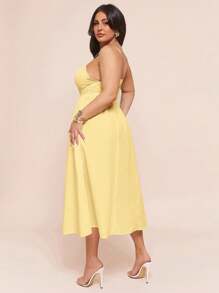 SHEIN BAE 加大码优雅连衣裙，适合日常穿着、约会、外出、夜总会、派对、春季、无袖、成熟女性长裙、女士生日礼服、女士夏季服装 - 黃色 - 查看 2