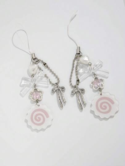 Kawaii 2 pièces/set Pendentifs porte-clés mignons roses, design floral, nœud papillon, spirale, pour la décoration de sac et de téléphone, remise des diplômes, rentrée des classes, Saint-Valentin, cadeau d'anniversaire pour les filles