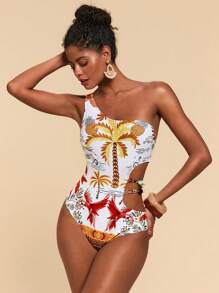 Travachic Conjunto de 2 piezas de traje de baño para mujer con hombros oblicuos y falda de natación