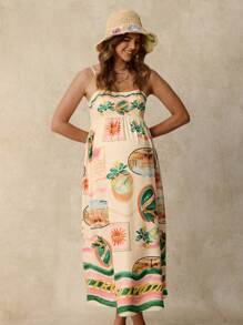 Boho Mama Abito casual senza maniche con stampa di piante tropicali, per donne in gravidanza, adatto per vacanze