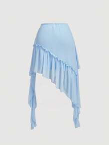 SHEIN MOD Váy xếp ly bất đối xứng cỡ lớn cho nữ - Màu xanh lam - Xem 2