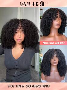 Peluca rizada tipo Jerry sin pegamento con cierre de encaje 4x4 de cabello humano, peluca de cabello humano con encaje cortado previamente para mujeres para usar y llevar, peluca rizada tipo Jerry natural negra sin pegamento, pre-pelada con una densidad del 180%