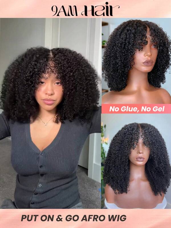 Peluca rizada tipo Jerry sin pegamento con cierre de encaje 4x4 de cabello humano, peluca de cabello humano con encaje cortado previamente para mujeres para usar y llevar, peluca rizada tipo Jerry natural negra sin pegamento, pre-pelada con una densidad del 180%