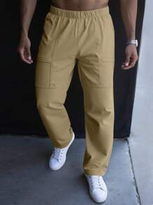 SHEIN Casual Straight-Leg Pants For Teen Boys, Comfortable Versatile Streetwear, Punk, Rock, College Style For Daily Wear, Party, Music Festival, Spring/Summer - Khaki - View 1