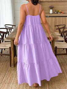 SHEIN Clasi Plus Size Vacation Casual Decorative Collar A-Line Slip Dress - Purple - View 2