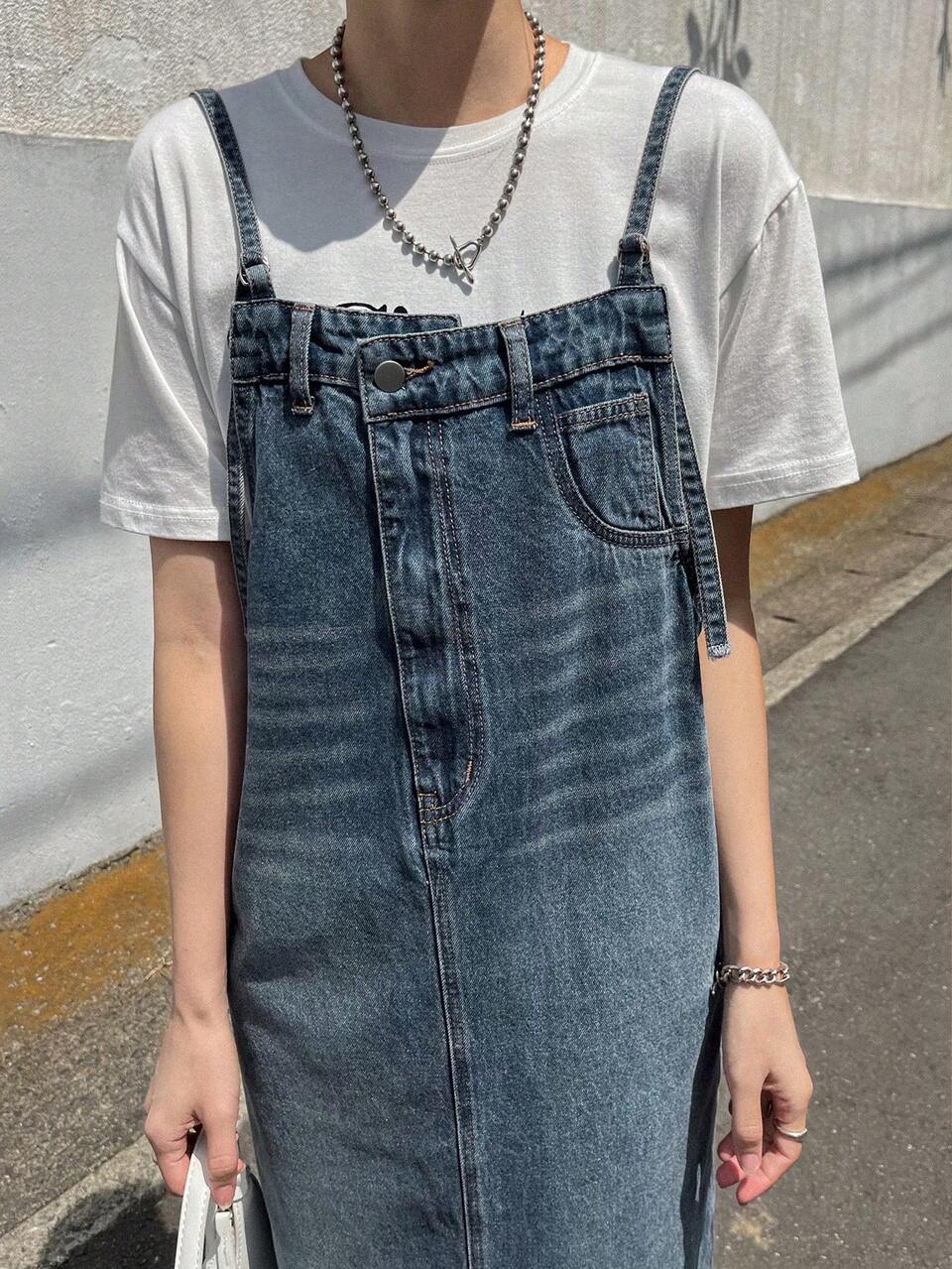 Women's Casual Korean Style Washed Denim Dress Petite