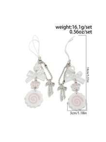 ROMWE Kawaii 2 件/套可爱粉色钥匙扣吊坠，花卉、蝴蝶结、螺旋设计，可用于包包和手机装饰、毕业典礼、返校节、情人节、女孩生日礼物 - 銀色 - 查看 4