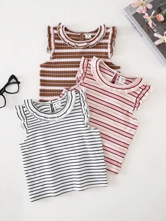 PrepCrw Young Girls Colorful Striped Collegiate T-Shirts, Spring/Summer