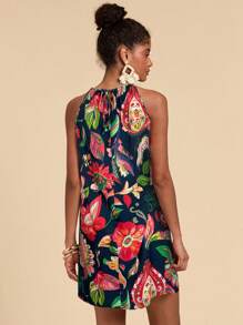 Travachic One Piece Vacation Woven Printed Off Shoulder Mini Dress For Women - Navy Blue - View 2