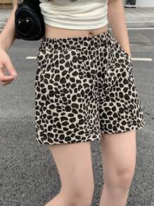 DAZY 女士休闲豹纹牛仔短裤，夏季 - 棕色 - 查看 5