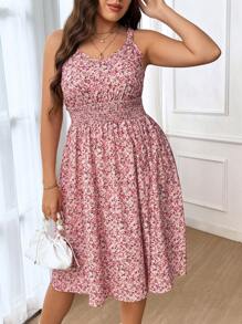 SHEIN Frenchy 大码碎花无袖休闲中长连衣裙 - 粉色 - 查看 5