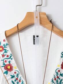 Linhara 女式刺绣休闲宽松度假百搭七分袖衬衫 - 白色 - 查看 3