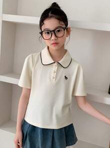 Dazy Kids 青少年女孩秋季翻领半扣T恤，返校服装