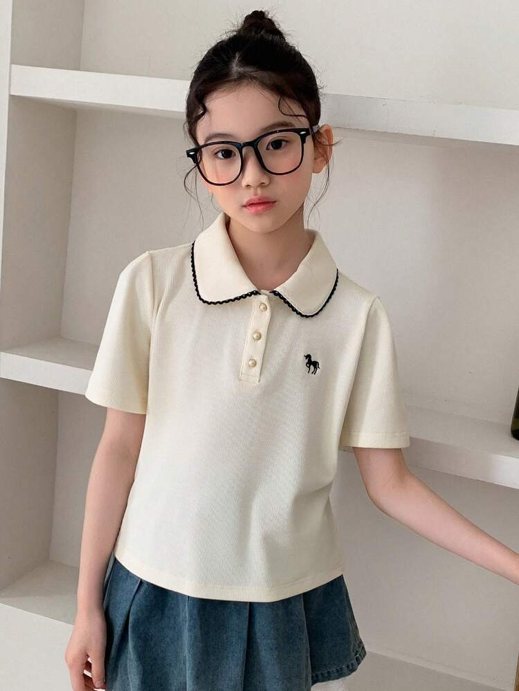 Tween Girls Fall Collared Half Button T-Shirt,Back To School Clothes