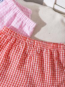 SHEIN 3pcs/Set Girls Cute Plaid Elastic Waist Casual Shorts Set, Summer - Multicolor - View 8