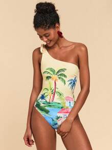 Travachic 女式不对称领口花卉印花连体泳衣 - 彩色 - 查看 6