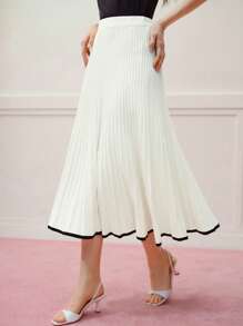 MOTF PREMIUM CONTRAST TRIM BIAS CUT SWEATER SKIRT - Beige - View 2