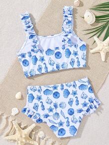 SHEIN Young Girls Cute Printed Bikini Sets, Fashion Beach Vacation Swimwear Summer Holiday