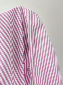 Elamini Spring/Summer Sleeveless Collar Striped Embroidered Slim Fit Women Shirt - Pink - View 4