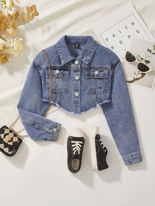 SHEIN Tween Girl Street-Style Short Denim Jacket