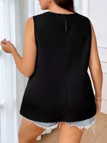 SHEIN Frenchy Plus Size Women Bow Decor Crew Neck Sleeveless Casual Shirt,Business Casual Woman