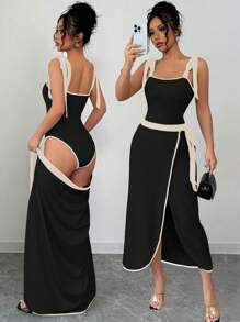 Rafferiza 2件套时尚舒适束腰休闲装 - 黑色 - 查看 1