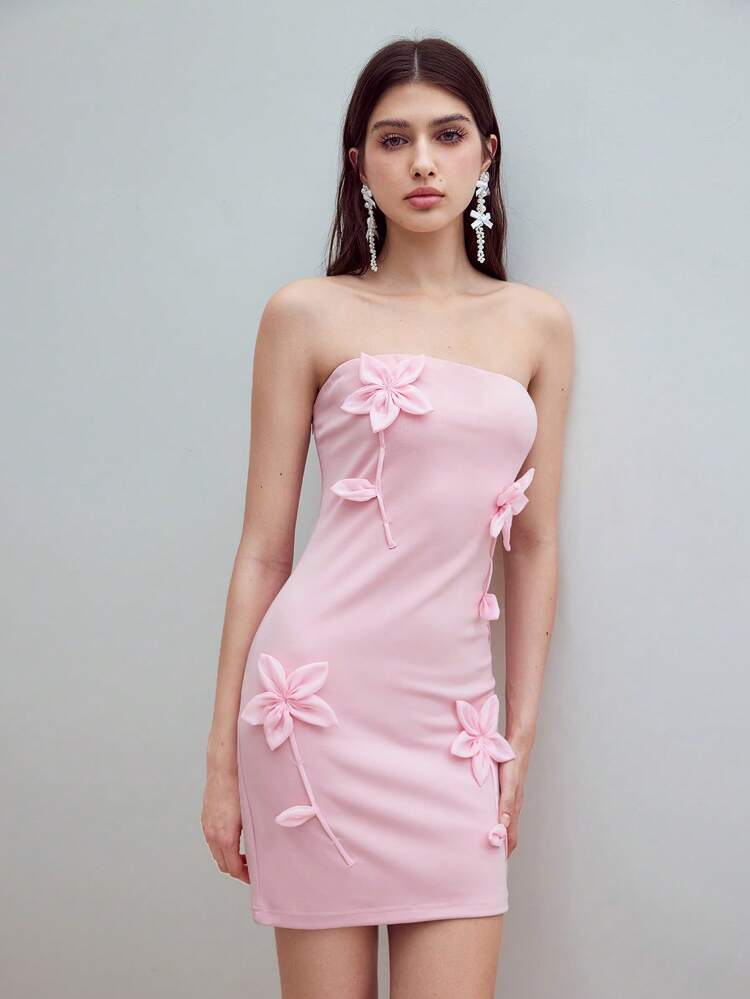 MOTF STUDIO FLORAL PATCHED TUBE DRESS