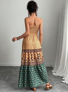 Chiquease 女士长款度假休闲抹胸连衣裙 - 橘色 - 查看 2