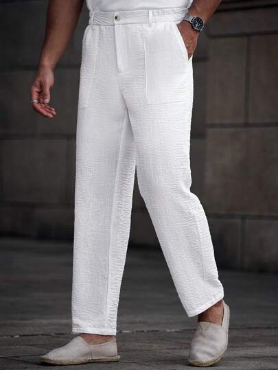 Manfinity RelaxMax Pantalones informales casuales de hombre con bolsillo en diagonal, textura y silueta ajustada