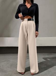 SHEIN Tall Pantalón de corte recto con detalle de cinturón de media piel sintética, estilo elegante