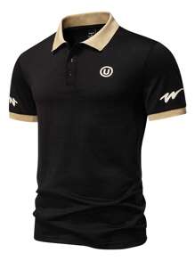 Manfinity Homme Men's Solid Color Short Sleeve Polo Shirt, Simple Fashion Style Suitable For Summer - Black - View 3