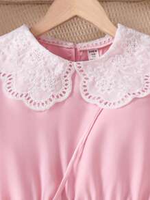 SHEIN Tween Girls' Fashionable Ruffled Short Puff Sleeve Princess Dress, Summer - Pink - View 3