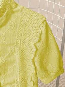 GlowEve Women Simple Solid Color Front Button Casual Short Sleeve Blouse - Yellow - View 5