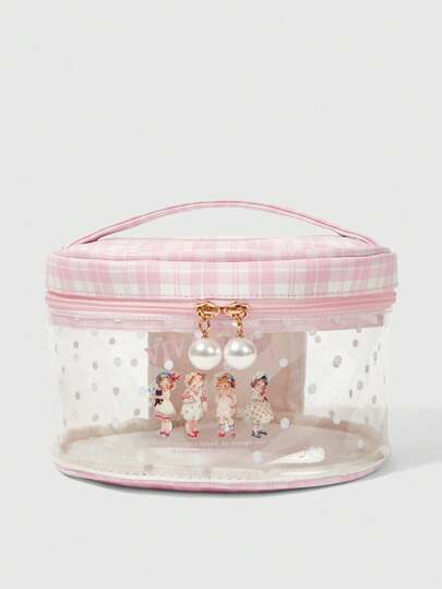 Kawaii Fashionable Cartoon Retro Girl Large Capacity Transparent Cosmetic Bag 441404