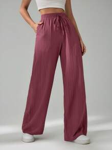 SHEIN Tall Pantalones rectos de unicolor de casual mujer con nudo lateral para resort