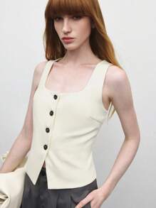 BizChic 2025 Gilet pour femmes à col blanc, simple boutonnage, taille cintrée, romantique, élégant, polyvalent, décontracté chic, tenue de bureau, tenue d'enseignante, tenue d'invité de mariage