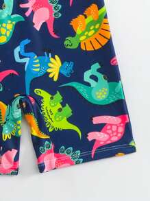 Traje de baño infantil de una pieza con cierre y estampado de dinosaurio de dibujos animados para niños pequeños, incluyendo gorro (Set de 2 piezas para niños pequeños - Traje de baño para jóvenes, ropa de natación para niños)