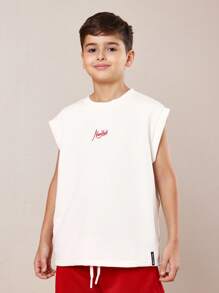 SUMWON Luxury Streetwear Sleeveless T-Shirt Shorts Set Nyc Script Summer Athletic Casual Athletic Outfit Set Modern Urban Fashion Gym Style - Red - View 3