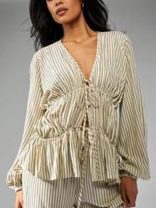 MISSGUIDED Woven Long Sleeve Tie Front Blouse And Wide Leg Trousers Two Piece Co Ord Set - Multicolor - View 4