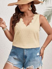 SHEIN VCAY Plus Size Sleeveless Solid Color Fashion Shirt, Suitable For Summer - Beige - View 6